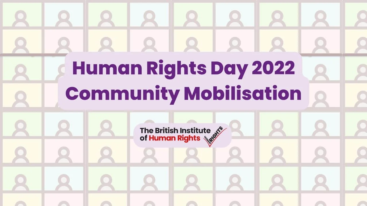 Background with person icons in multicoloured squares and text reading: "Human Rights Day 2022 Community Mobilisation"