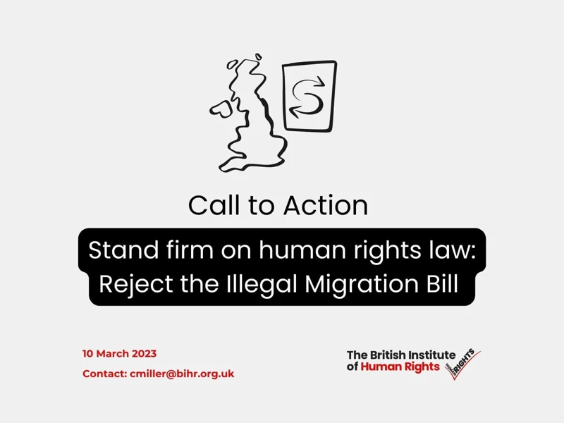Front cover of Anti-Refugee Bill cheat sheet reading: "Call to Action: Stand firm on human rights law: Reject the Illegal Migration Bill"